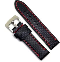 HCraft Curea piele naturala neagra cu cusatura rosie - 22mm 24mm (H-CARBON-RA)
