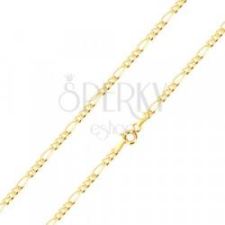 Ekszer Eshop 585 arany nyaklánc - Figaro minta, három ovális és egy hosszúkás láncszem, 450 mm