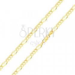 Ekszer Eshop 585 arany nyaklánc - Figaro minta, három ovális és egy hosszúkás láncszem, 500 mm