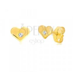 Ekszer Eshop Gyémánt fülbevaló 14K aranyból- fényes szívecske gyémánttal