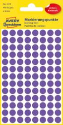  Avery Zweckform No. 3112 lila színű, 8 mm átmérőjű, öntapadó jelölő címke (jelölő pötty, jelölő pont) permanens ragasztóval - kiszerelés: 416 címke / csomag, 4 ív / csomag