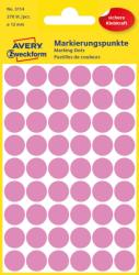 Avery Zweckform No. 3114 rózsaszín, 12 mm átmérőjű, öntapadó jelölő címke (jelölő pötty, jelölő pont) permanens ragasztóval - kiszerelés: 270 címke / csomag, 5 ív / csomag