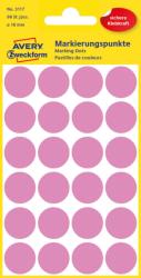  Avery Zweckform No. 3117 rózsaszín, 18 mm átmérőjű, öntapadó jelölő címke (jelölő pötty, jelölő pont) permanens ragasztóval - kiszerelés: 96 címke / csomag, 4 ív / csomag