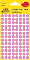  Avery Zweckform No. 3111 rózsaszín, 8 mm átmérőjű, öntapadó jelölő címke (jelölő pötty, jelölő pont) permanens ragasztóval - kiszerelés: 416 címke / csomag, 4 ív / csomag