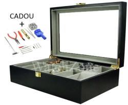 WatchBox Cutie depozitare ceasuri lemn masiv 12 spatii neagra 12LN + CADOU (12LN + CADOU)