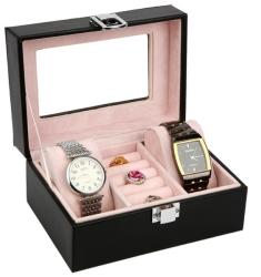 WatchBox Caseta depozitare ceasuri si inele 3 spatii piele ecologica neagra (WZ1751)