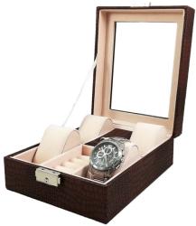 WatchBox Caseta Ceasuri si Bijuterii Piele Ecologica Maro / Alba Imprimeu Crocodil WZ2248 (WZ2248)