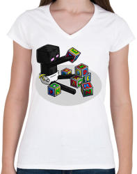 printfashion Minecraft bébi enderman - Női V-nyakú póló - Fehér (1594089)