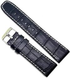 HCraft Curea Ceas „Cross-Grain C3025 - Piele Naturală Neagră cu Textură Modernă (18mm - 24mm) (C3025-H-CROSS)