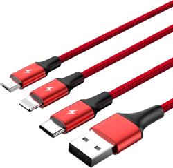 Unitek cablu USB-USB-C/microUSB/Lightning, 1.2m, roșu, C4049RD (C4049RD) - vexio