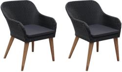 vidaXL Scaune de exterior cu perne, 2 buc. , negru, poliratan (44153)