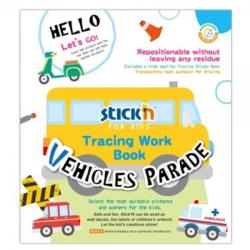 Stick'n Carte educativa Vehicles Parade, Tracing Work Book STICKN (8090) Carte de colorat