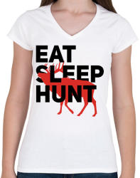 printfashion Vadász (Eat Sleep Hunt) - Női V-nyakú póló - Fehér (1618523)