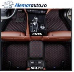 ALEMAR Covorase presuri 5D din piele Mercedes Clasa E W212 2009-2016 Lux Tip Tavita dedicate Negru+Rosu (03R)