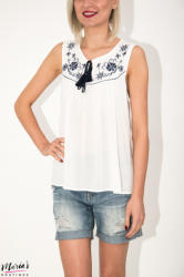 Nisan Bluză albă fără mâneci cu elemente brodate și canafi (P4101-WHITE)