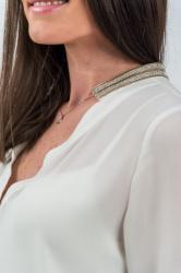 NT Fashion Bluză albă elegantă cu guler accesorizat (SY8767)