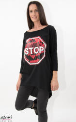 Wendy Trendy Bluză neagră cu imprimeu "STOP (88827)