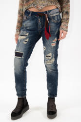 Wiya Jeans cu rupturi peticite accesorizați cu eșarfă multicoloră (DY056)