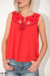 Nisan Bluză roșie fără mâneci cu elemente brodate și canafi (P4101-RED)