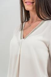 Peace n' love Bluză albă elegantă accesorizată cu margele (SK12099)