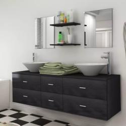 vidaXL Set mobilier de baie, 9 piese, cu chiuvetă și robinet, negru (273689)