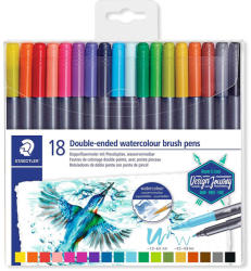 STAEDTLER Markere pensula cu 2 capete acuarela, 18 culori/set STAEDTLER Watercolour