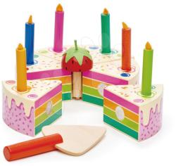 Tender Leaf Tort din lemn cu căpșună Rainbow Birthday Cake Tender Leaf Toys 6 felii cu 6 lumânări (TL8282) Bucatarie copii