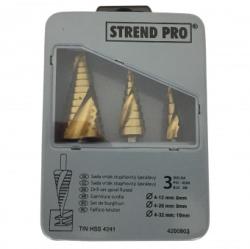 Strend Pro Set 3 burghie in trepte, spiralate, Strend Pro SS422, 4-12, 4-20, 4-32 mm, TiN, HSS 4241