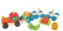 Tender Leaf Toys Joc de construit trenuleț din lemn Happy Train Tender Leaf Toys set cu 14 bucăți cu 3 vagoane și forme geometrice de la 18 luni (TL8337)
