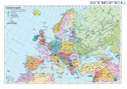 Stiefel Európa országai angol nyelvű térképe, falitérkép (447428T-M)