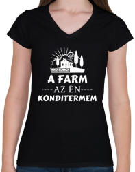 printfashion A farm az én konditermem - Női V-nyakú póló - Fekete (1673633)