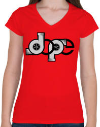 printfashion DOPE turbós logó - Női V-nyakú póló - Piros (1594666)