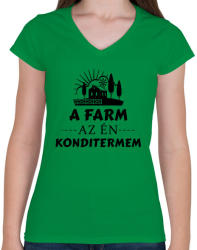 printfashion A farm az én konditermem - Női V-nyakú póló - Zöld (1673828)