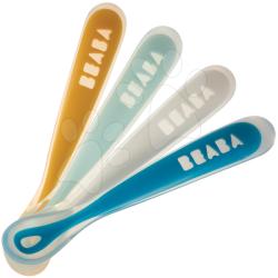 Beaba Set lingurițe din silicon Beaba din silicon 4 bucăți albastru, alb, turcoaz 17 cm de la 4 luni (BE913413) Set pentru masa bebelusi
