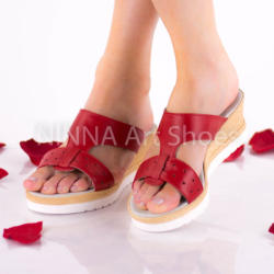  Sandale dama din piele naturala, rosu - NA304ROSU - ciucaleti