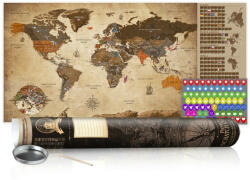  KAPARÓS TÉRKÉP - VINTAGE MAP kaparós Föld térkép - Lekaparható világtérkép 100 x 50 cm angol nyelvű - barna hengerben