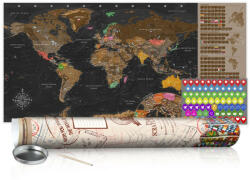  KAPARÓS TÉRKÉP - BROWN MAP kaparós világtérkép - Lekaparható világtérkép 100 x 50 cm angol nyelvű - krémszínű hengerben