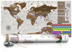  KAPARÓS TÉRKÉP - GREY MAP kaparós világtérkép - Lekaparható világtérkép 100 x 50 cm angol nyelvű - fehér hengerben