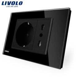 LIVOLO Priza dubla italiana Livolo cu rama din sticla - standard italian - culoare negru