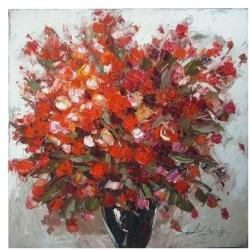 Mendola Tablou pictat manual Geranium rosu, dimensiunea 60x60cm