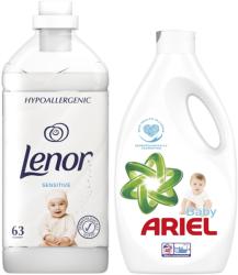 Pachet promo Ariel Detergent lichid, 2 L, 40 spalari, Sensitive Skin + Lenor Balsam de rufe 1.2 L, 48 spalari, Sensitive Cotton Fresh
