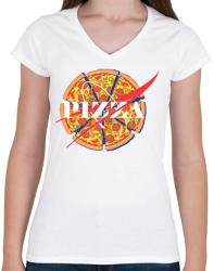 printfashion Nasa Pizza - Női V-nyakú póló - Fehér (1714001)