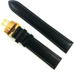  Curea Ceas Piele Neagră, Cusătură Albă & Deployant Auriu (14-24mm) (WZ3202)