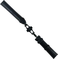  Curea ceas din piele neagra cu cusatura alba + Deployant negru 14mm 16mm 18mm 20mm 22mm 24mm (WZ3201)