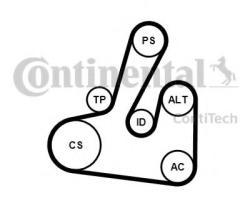 CONTITECH Set curea transmisie cu caneluri PEUGEOT 206 Hatchback (2A/C) (1998 - 2016) CONTITECH 6PK1705K2