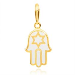 Ekszer Eshop 585 arany medál - Fatima keze fehér fénymázas borítással, csillag