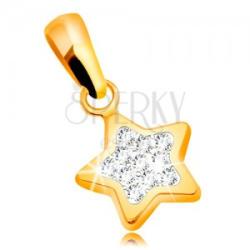 Ekszer Eshop Medál sárga 585 aranyból - csillogó ötágú csillag, átlátszó cirkóniák