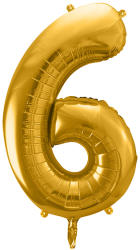 PartyDeco S. r. o 6. szám, fólia lufi, 86 cm, arany, tasakban