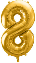 PartyDeco S. r. o 8. szám, fólia lufi, 86 cm, arany, tasakban