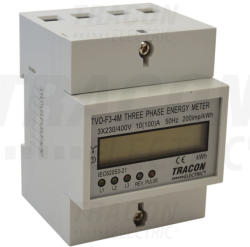 Tracon TVO-F3-4M digitális fogyasztásmérő 3 fázis 10(100)A, 4 modul (TVO-F3-4M)